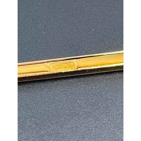 SWAROVSKI SAL Vintage Gold Tone Rhinestone Signed Elongated Bar Pin Brooch - Picture 8 of 9